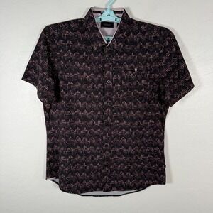 7 Diamonds Shirt Mens Medium Black Pink 4 Way Stretch Button Up Performance